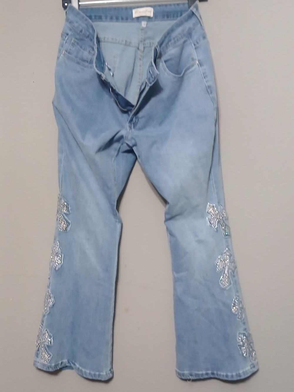 BAMBOO Light Blue Embellished Flared Jeans